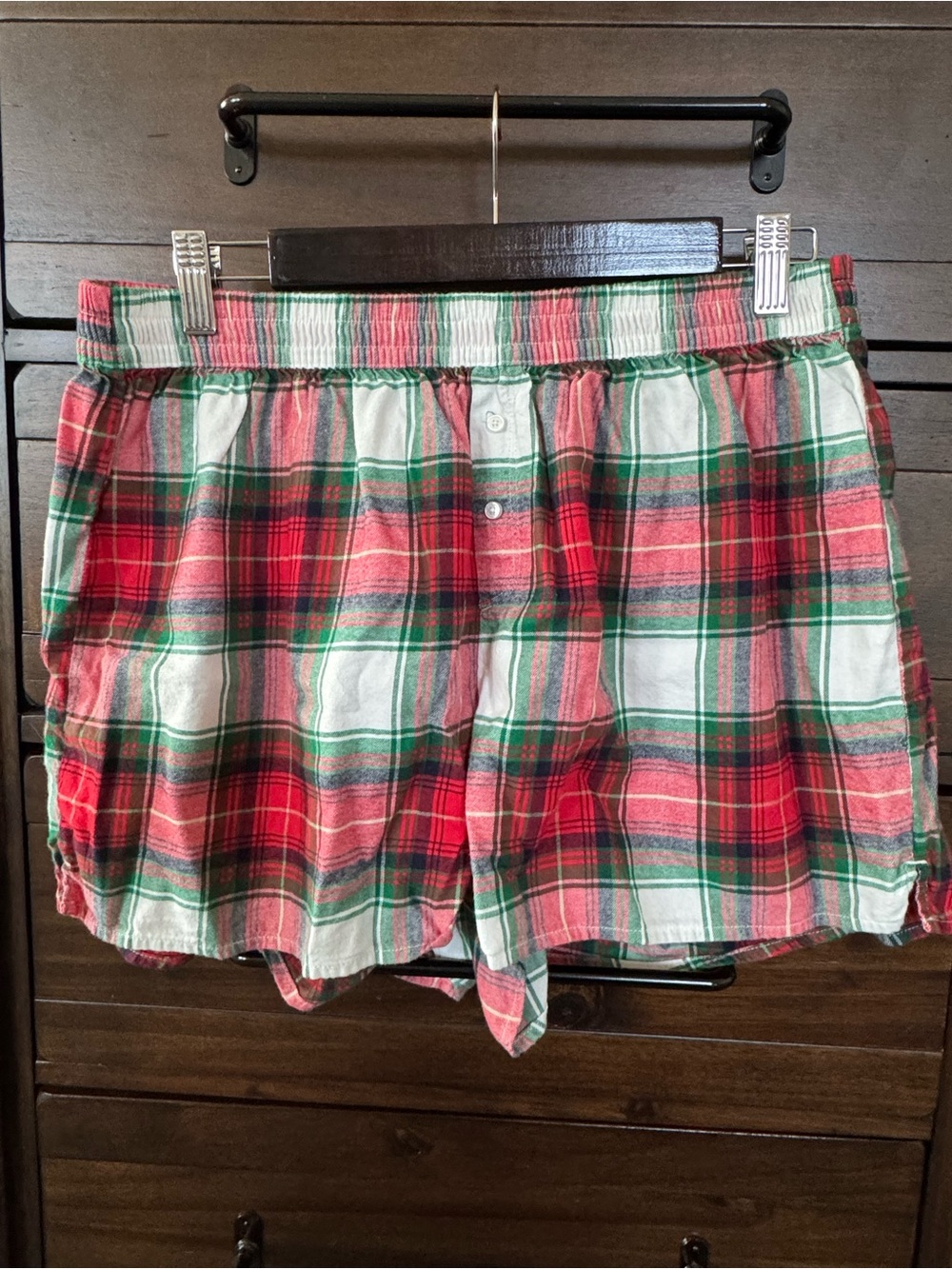 Aerie Plaid Cotton Lounge Shorts in Red and Green
